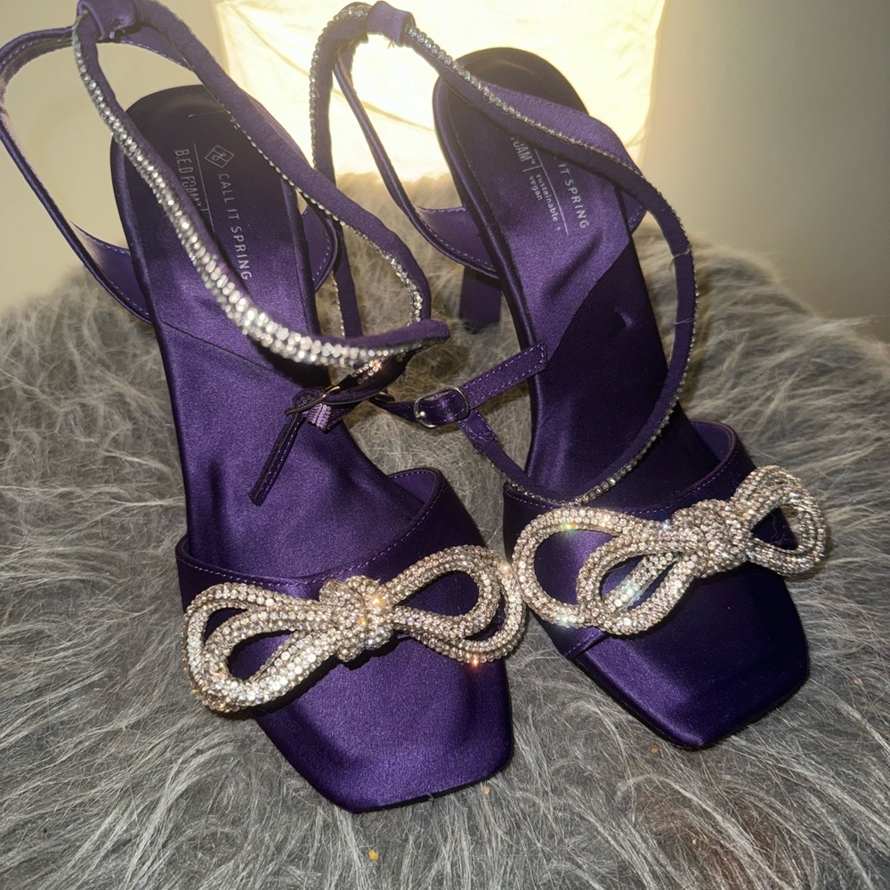 Elegant Purple Satin Heels with Rhinestone Bow by Call It Spring